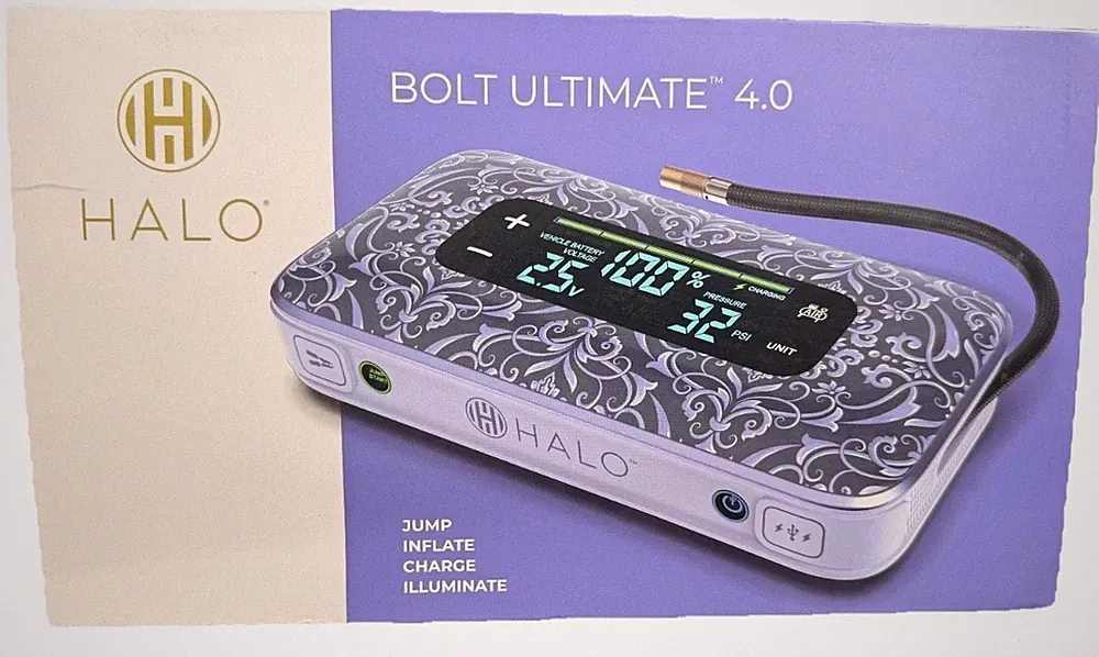 HALO Bolt Ultimate 4.0 Jump Starter Air Compressor USB Power Bank LED - Purple