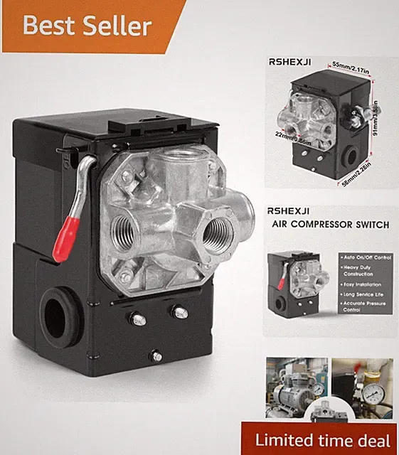 Universal Air Compressor Pressure Control Switch 4 Ports, 95-120 PSI, Iron Build